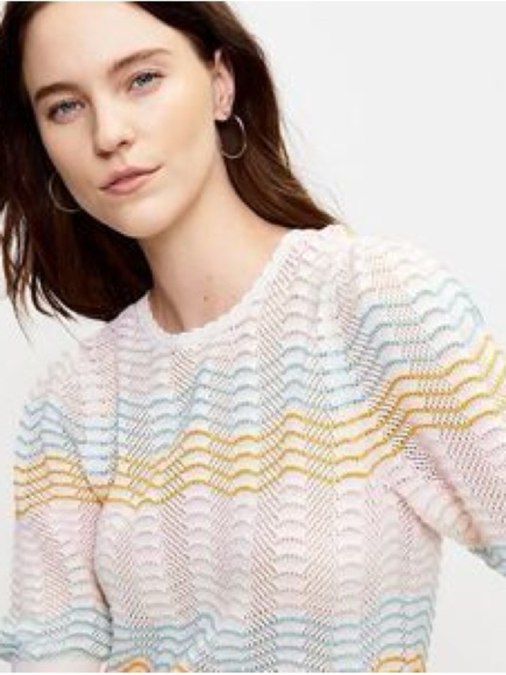 LOFT Colorful Scallop Pointelle Half Sleeve Sweater - Picture 3 of 6